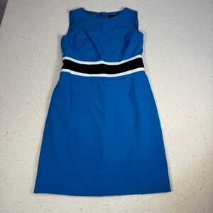 Evan Picone Blue Midi Dress with Black and White Waistband